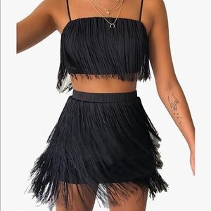 Two piece black fringe set